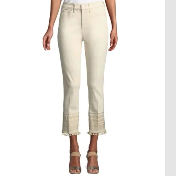SOLD ‼️ Tory Burch Women's Lana Embroidered Cuff Jeans Pompom NWT $248.00 27 SM - Picture 1 of 9